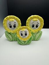 Vintage Anthropomorphic Happy & Sad Sunflower Salt & Pepper Shakers & Toothpick picture