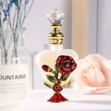 12ml Vintage Elegant Fine Embossed Rose Enameled Large Heart Oil Perfume Bottle picture