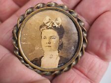 Antique Victorian photo brooch pin jewelry C clasp, tube hinge, sepia tone picture