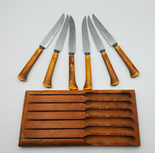 Vintage Royal Brand Brown Silver Kitchen Sharp Cutter Knife Cutlery Set Of 6 picture