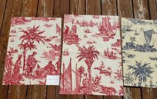 Set of 3 Vintage Upholstery Fabric Samples Robert Allen Beige Red Blue Toile picture