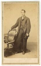Antique CDV c1860s Chute Civil War Tax Stamp Handsome Man With Hat Boston, MA picture