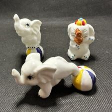 Vintage Set of 3 White Bone China Circus Elephant Figurines Trunk Up Good Luck picture