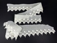 Antique 2 pieces of hand sewn eyelet on cotton lawn material motif depth 1 1/4