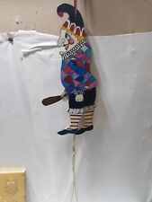 SCARY WOOD ARTICULATED CLOWN W/SMASHING CLUB WALL HANGING 14 x 6 inches picture