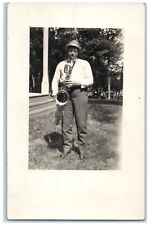c1910's Man Playing Saxaphone RPPC Photo Unposted Antique Postcard picture