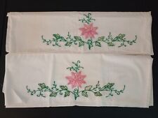 Vintage Set of 2 Handmade Pillowcases 28X20 Pink Green Floral picture