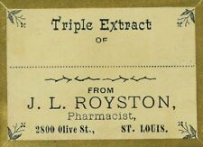1880's-90's Unused Triple Extract Bottle Label, J.L. Royston, St. Louis, MO F93 picture