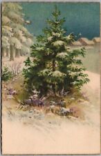 Vintage 1910s CHRISTMAS Greeting Card / Postcard Xmas Tree / Houses - Blank Back picture