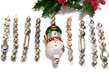 Vtg Christmas Ornaments Mercury Glass Bead Icicle lot of 9 SNOWMAN Silver #27 picture