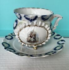 Rare Vintage Tea Cup & Saucer Cobalt Blue Gold Trim & Colonial Couple Icing Trim picture