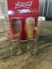 Budweiser Glassware Gift Set of 2 16 OZ Pilsner Style NEW in Box picture
