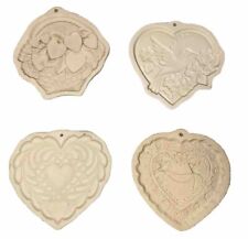 Lot Of 4 Brown Bag Cookie Art Molds Stoneware VINTAGE 3 Hearts 1 Basket picture