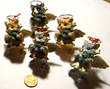 Vintage 1970s-80s Ceramic Cat Angels w/ Halos Lot of 5 Christmas Ornament VG HTF picture
