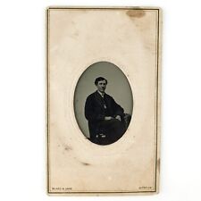 Seated Handsome Boston Man Tintype c1870 Antique 1/16 Plate Mass Photo Art D927 picture