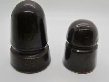 Two Vintage Brown Porcelain Insulators Illinois Marked 119 Very Good Condition picture