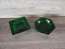 Vtg Emerald Green Ashtrays Set Of 2 picture