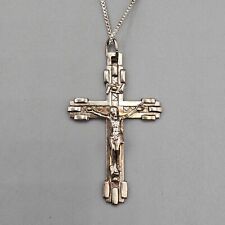 Vintage Sterling Silver Crucifix Cross Pendant Necklace Box Chain 18