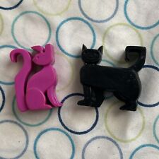 2 Unbranded Small Plastic Kitten/Cat Black And Pink Unkown Country 1.5in Tall picture
