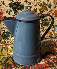 Vintage Blue Enamel Coffee Pot Kettle Percolator Farmhouse Kitchen Decor 8.5