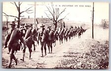 Military~US Infantry On The Hike Scene~B&W Photo~Postmarked~Vintage Postcard picture