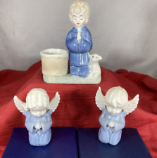 VTG LEFTON GIRL & BOY ANGEL Kneeling Praying Blue & White porcelain figurine + 1 picture