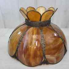 Beautiful Vintage Victorian Style 8 Panel Amber Swirl Tulip Slag Glass Lampshade picture