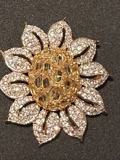 SIGNED SWAROVSKI SUNFLOWER CRYSTAL PIN BROOCH 22KT GOLD PLATING RETIRED NEW picture