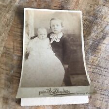 VTG RARE CIRCA 1890s CABINET CARD HALLOCK BABY IN WHITE DRESS AND BOY Wisconsin picture