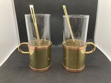 Beucler Vintage 1970 Set Of 2 Solid Copper & Brass European Style Mugs 8oz  picture