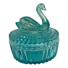 Jeanette Glass Blue Swan Powder Box Trinkets Vintage Candy Lipstick Holder Lid picture
