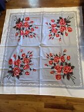 Vintage Shabby Chic Style Tablecloth Red Pink Roses 49” x 53” picture