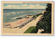 c1930's Beach In Front Of Hotel At Epworth Heights Ludington MI Vintage Postcard picture