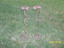 Pair of Vintage Brutalist Primitive Rustic Rusty Tall Spiral Iron Candleholders picture
