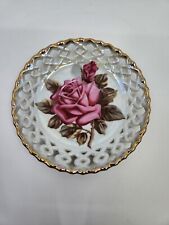 VINTAGE Royal Sealy China Japan Pink Rose Saucer With Gold Serrated Edge picture