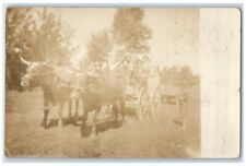 1909 Family On Wagon With Oxen Clam Falls Wisconsin WI RPPC Photo Postcard picture