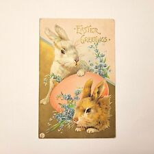 c1911 Antique Easter Postcard LSC Postmarked 1914 Two Bunnies with Egg  picture
