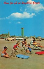 Daytona Beach Florida, Family Building Sand Castles, Vintage Postcard picture