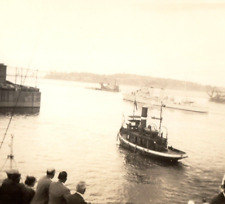Ship in Bay People On Dock Original Found Photo Vintage Photograph Antique picture