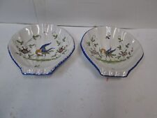 2X DR Royal Moustiers Compote Bird Pedestal Shell Dish Faience France Fait Main picture