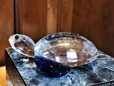 VINTAGE MINIATURE Clear cut  Blown Glass  w/ Cobalt Blue Feet Turtle 3.5