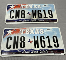 2 Texas License Plates Matching Pair CN8 W619 Year 2011 Red White Blue TX Lot picture