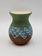 Vintage Native American Pawnee Pottery, Geometric Designs, Green, Blue, Signed  picture