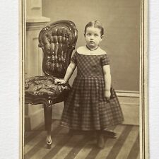 Antique CDV Photograph Adorable Little Girl Plaid Dress Photo Stand Cleveland OH picture