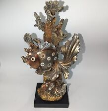 Fish Statue Coral Wood Base Gold Silver Shimmering 15