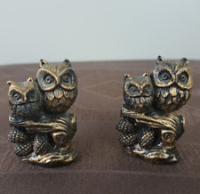 Vintage Pair of Marlyn Miniatures Owls Perched on Branch Figurine 1976 Hong Kong picture
