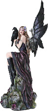 Ebros Gift Gothic Necromancy Black Witch Fairy with Raven Crow Standing On Rocky picture