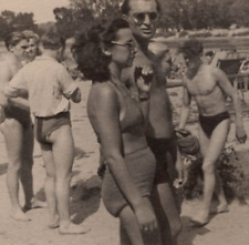 6R Photograph Beach Scene Handsome Men Beautiful Women Bathing Suits 1940's  picture
