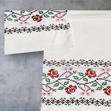 Two Queen Pillowcases Cross Stitched by Hand Floral Vintage Bright and White picture