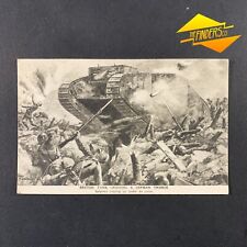 VINTAGE WW1 1914-1916 'BRITISH TANK CROSSING A GERMAN TRENCH' POSTCARD MILITARIA picture